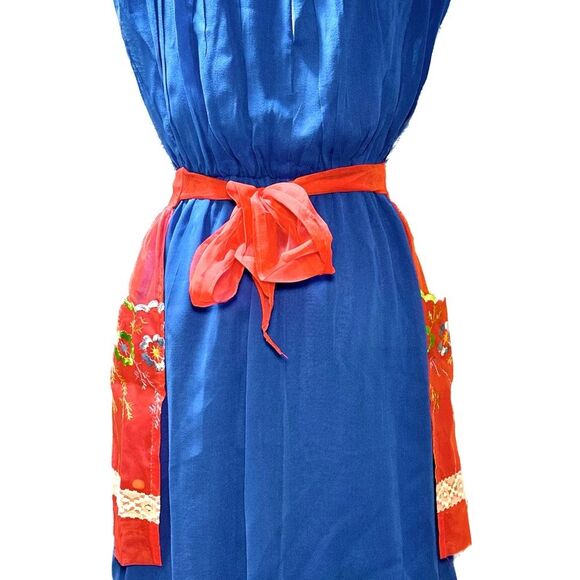 Vintage Floral Embroidered Red Sheer Apron - Picture 2 of 3